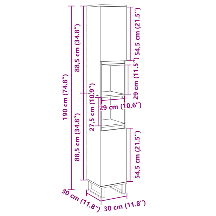 Baderomsskap sonoma eik 30x30x190 cm konstruert tre