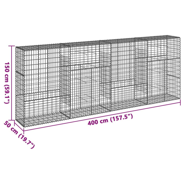 Gabionkurv med deksel 400x50x150 cm galvanisert jern