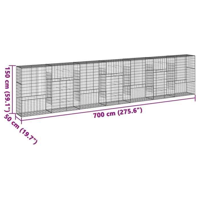 Gabionkurv med deksel 700x50x150 cm galvanisert jern