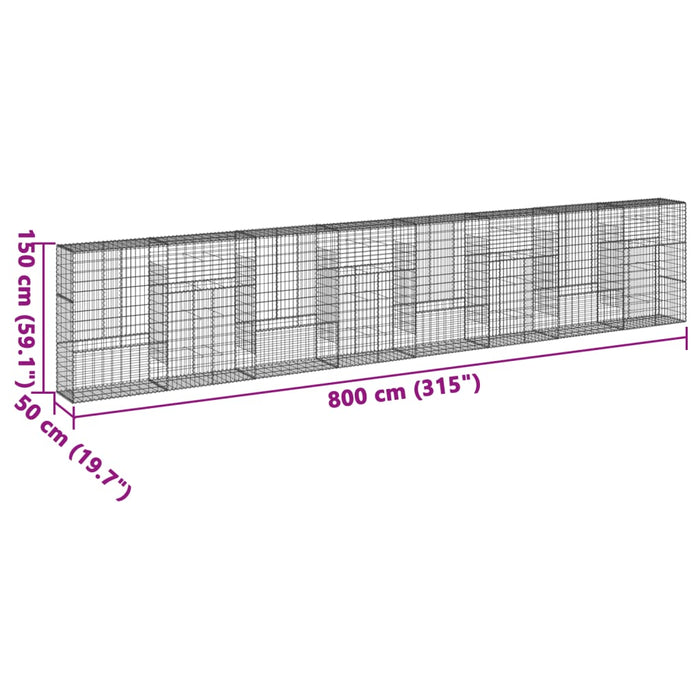 Gabionkurv med deksel 800x50x150 cm galvanisert jern