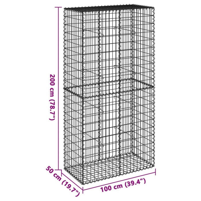 Gabionkurv med deksel 100x50x200 cm galvanisert jern