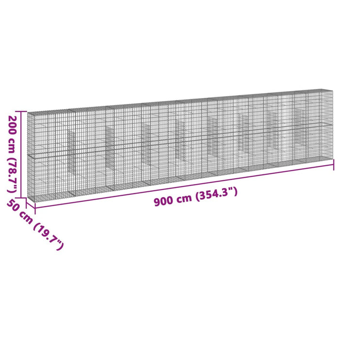 Gabionkurv med deksel 900x50x200 cm galvanisert jern