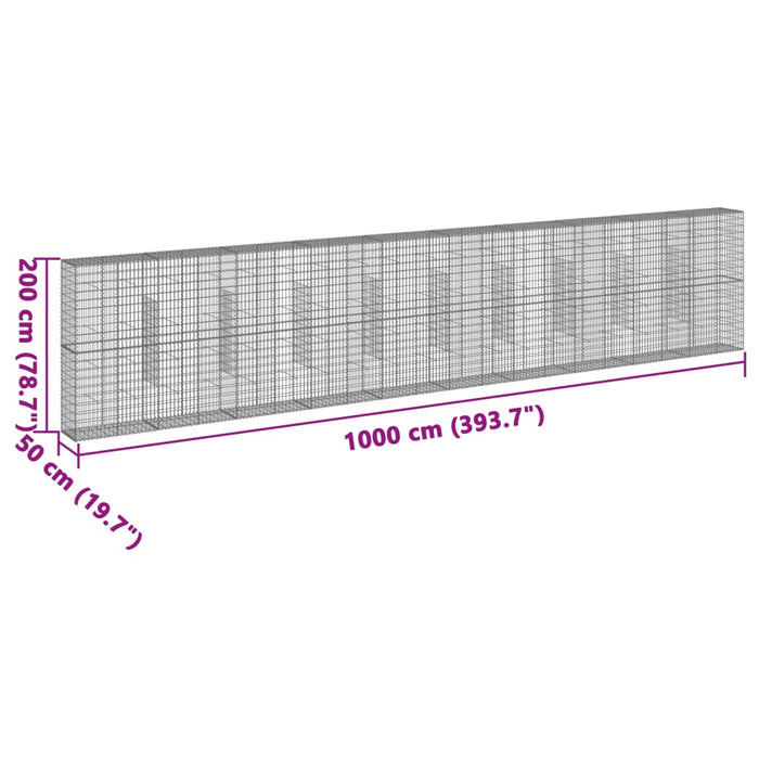 Gabionkurv med deksel 1000x50x200 cm galvanisert jern