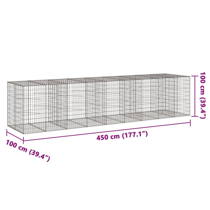 Gabionkurv med deksel 450x100x100 cm galvanisert jern