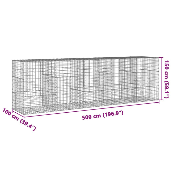 Gabionkurv med deksel 500x100x150 cm galvanisert jern