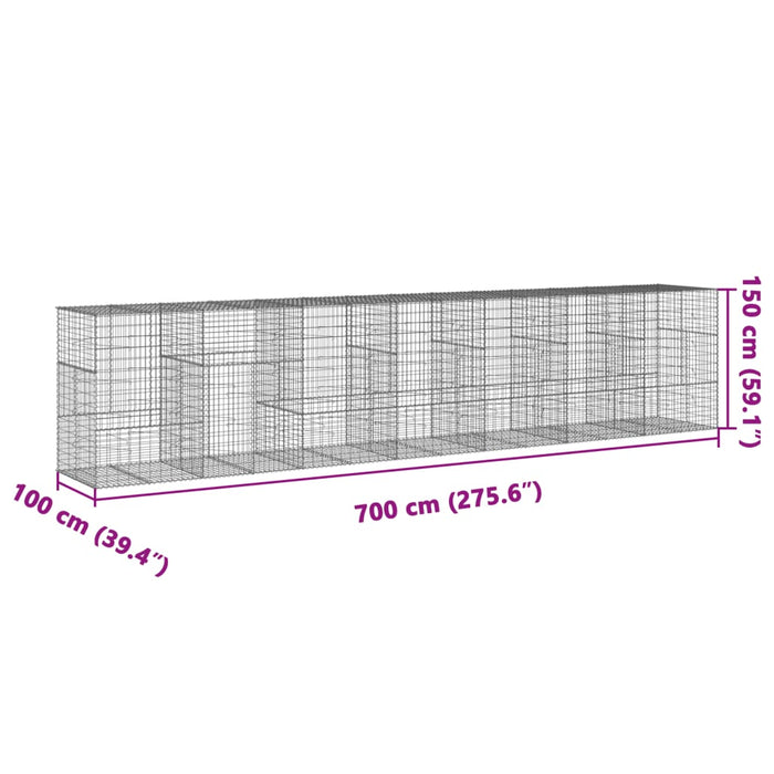 Gabionkurv med deksel 700x100x150 cm galvanisert jern