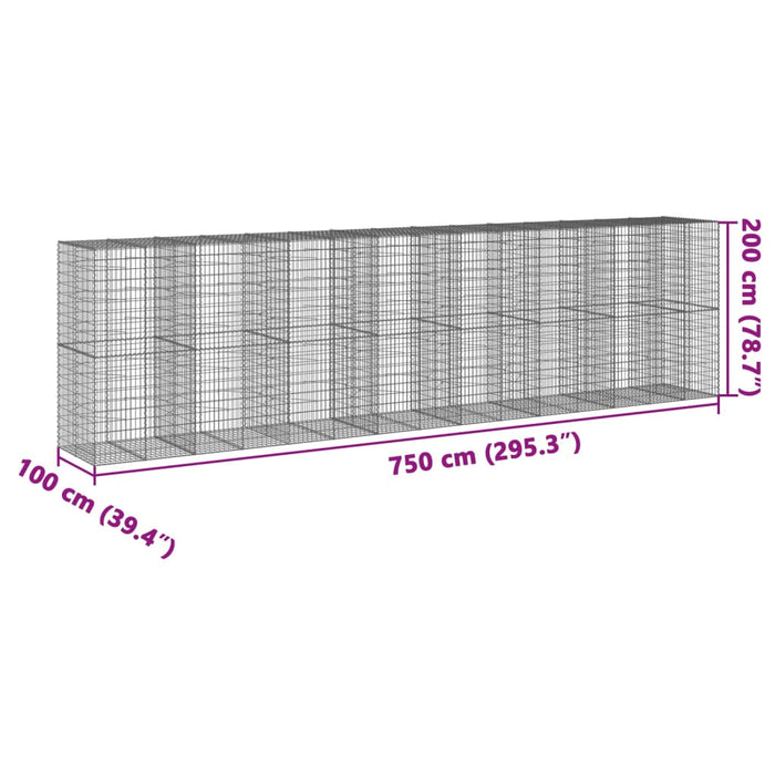 Gabionkurv med deksel 750x100x200 cm galvanisert jern