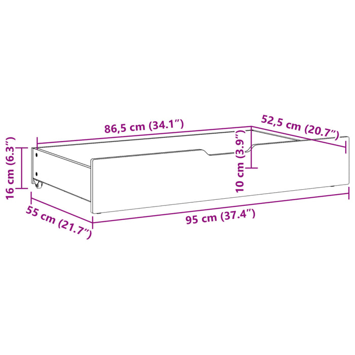 Sengeskuffer 2 stk hvit 95x55x16 cm heltre furu