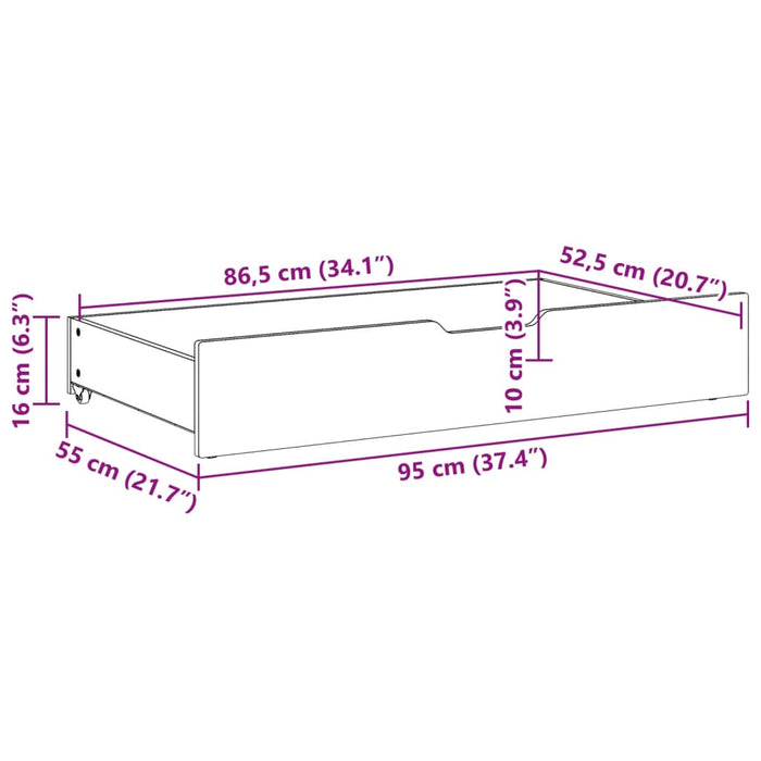 Sengeskuffer 2 stk voksbrun 95x55x16 cm heltre furu