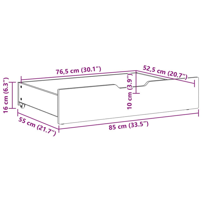 Sengeskuffer 2 stk voksbrun 85x55x16 cm heltre furu