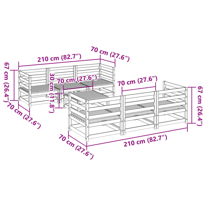 Hagesofasett 7 deler impregnert furu