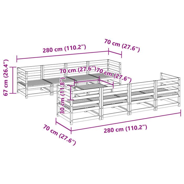 Hagesofasett 9 deler hvit heltre furu