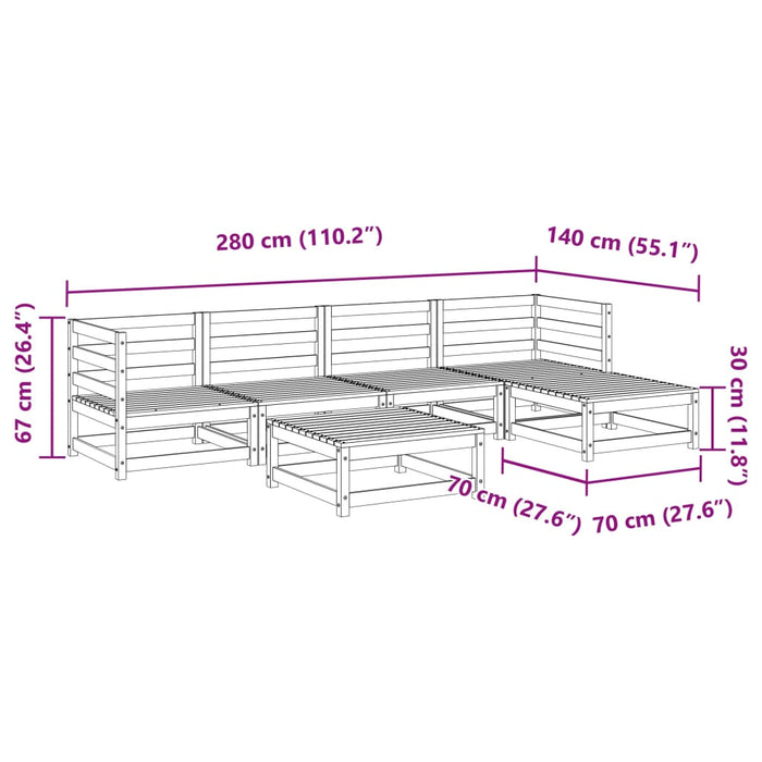 Hagesofasett 6 deler voksbrun heltre furu