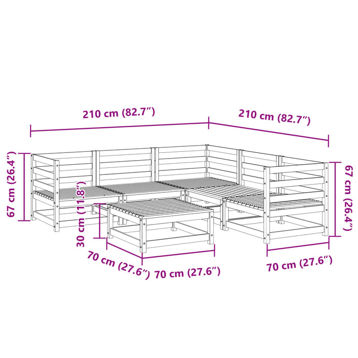 Hagesofasett 6 deler voksbrun heltre furu