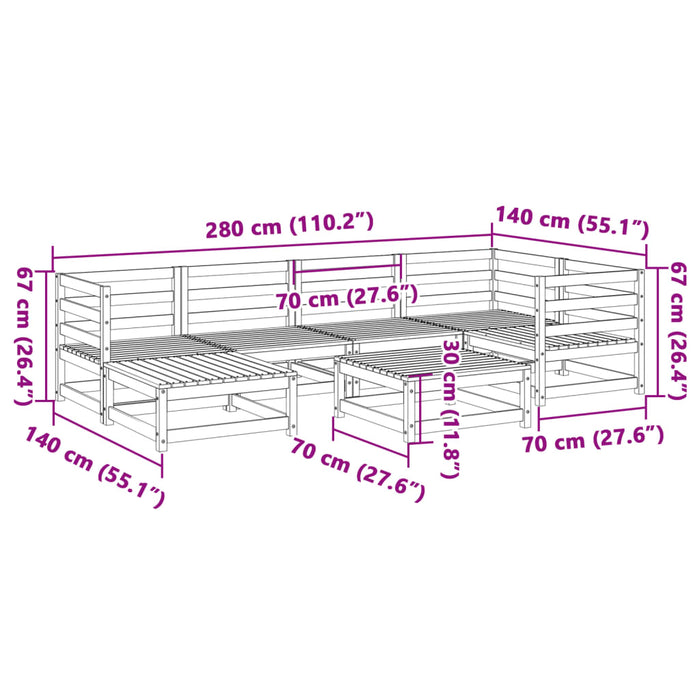 Hagesofasett 7 deler impregnert furu