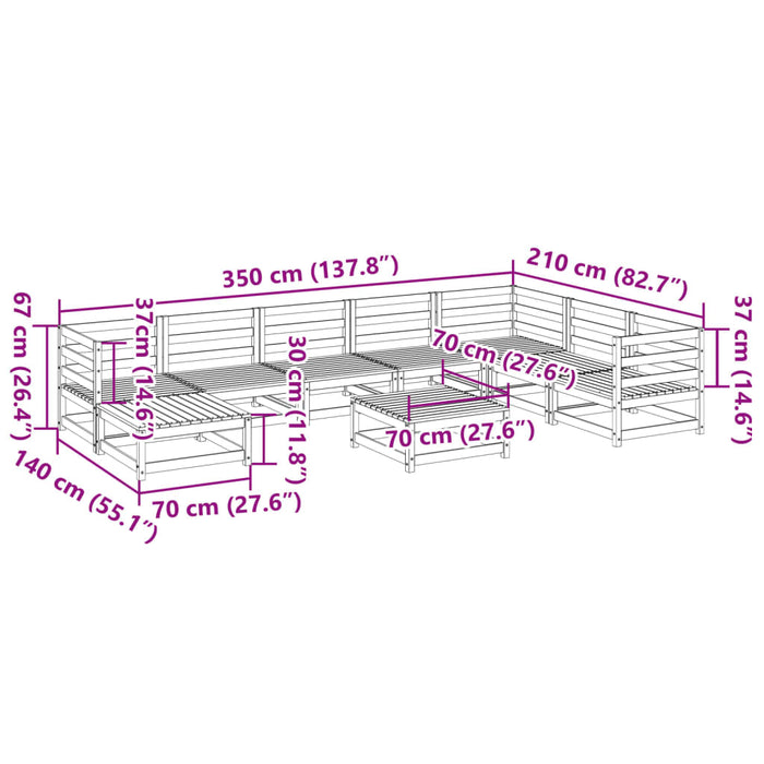 Hagesofasett 9 deler heltre furu