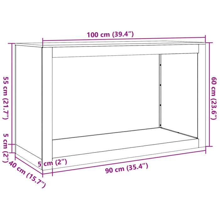 Vedstativ hvit 100x40x60 cm stål