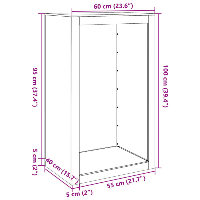 Vedstativ svart 60x40x100 cm stål