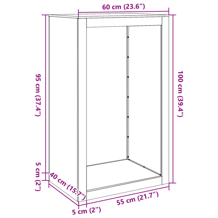 Vedstativ hvit 60x40x100 cm stål