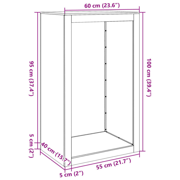 Vedstativ antrasitt 60x40x100 cm stål