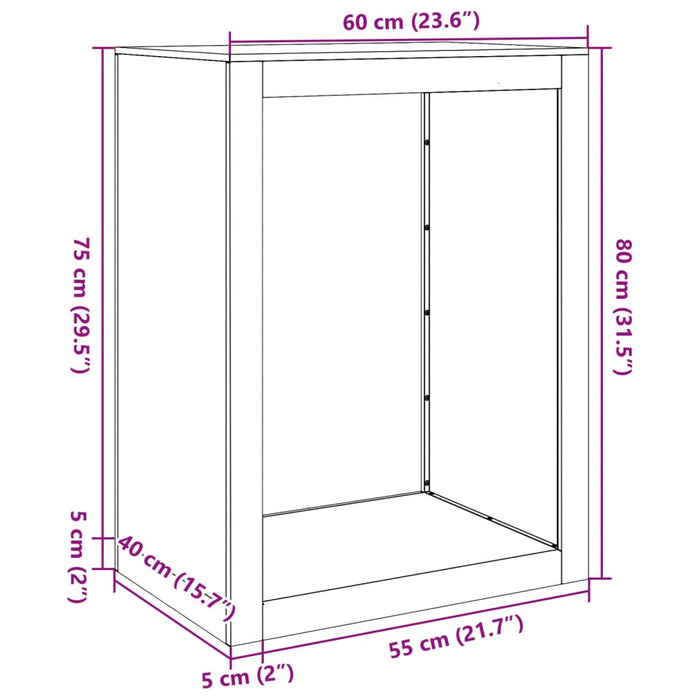 Vedstativ hvit 60x40x100 cm stål