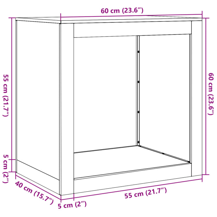 Vedstativ hvit 60x40x60 cm stål