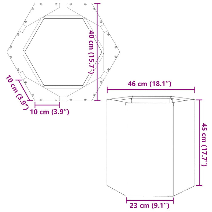 Plantekasse antrasitt sekskantet 46x40x45 cm stål