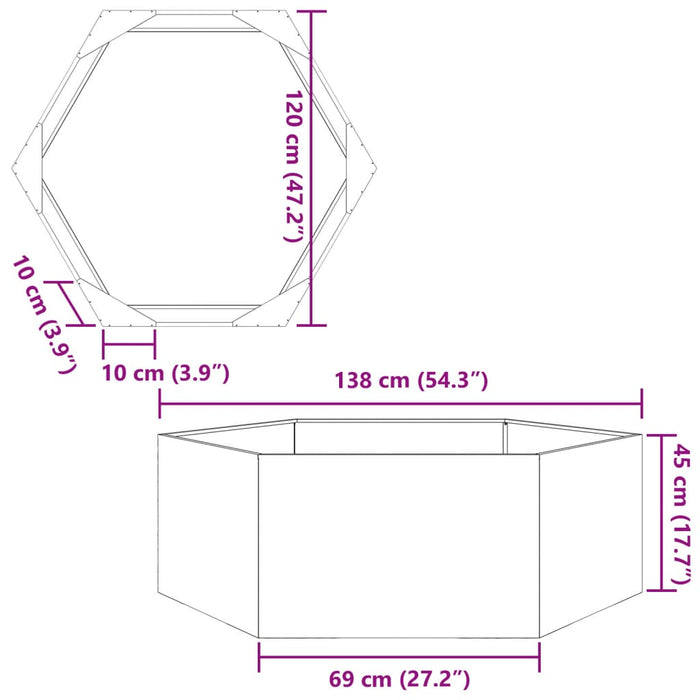 Plantekasse svart sekskantet 138x120x45 cm stål