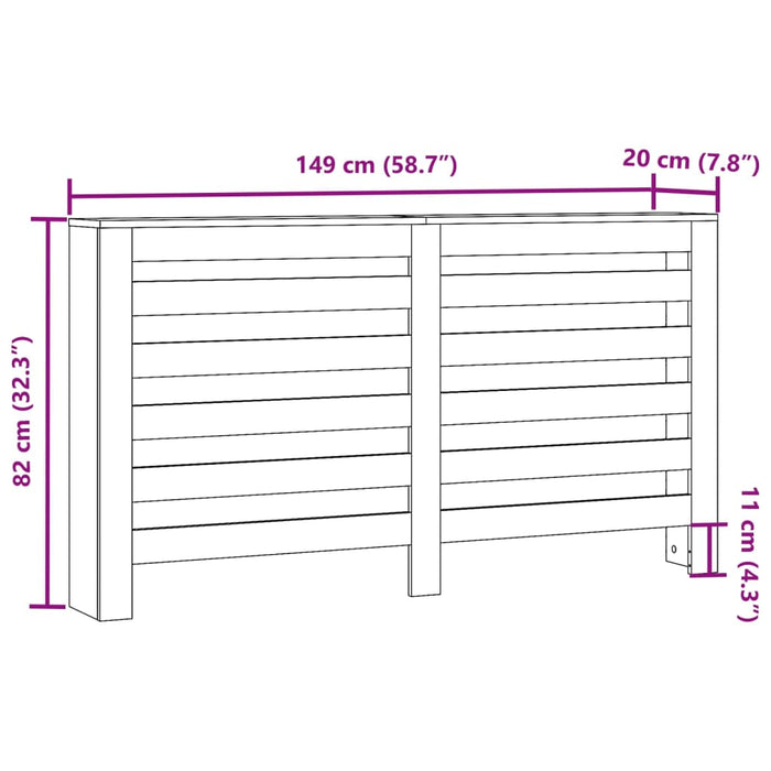 Radiatordeksel svart 149x20x82 cm konstruert tre