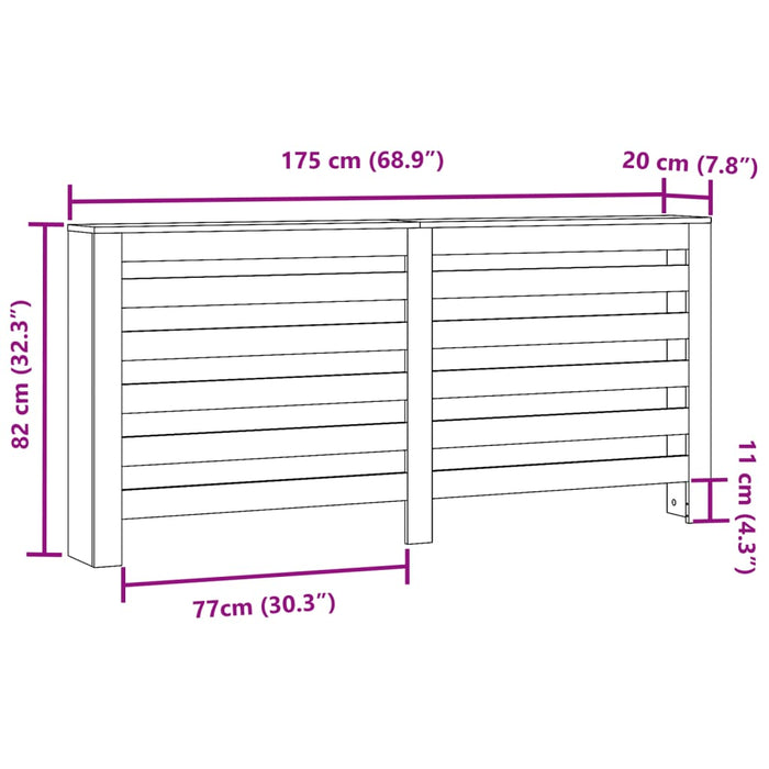 Radiatordeksel hvit 175x20x82 cm konstruert tre