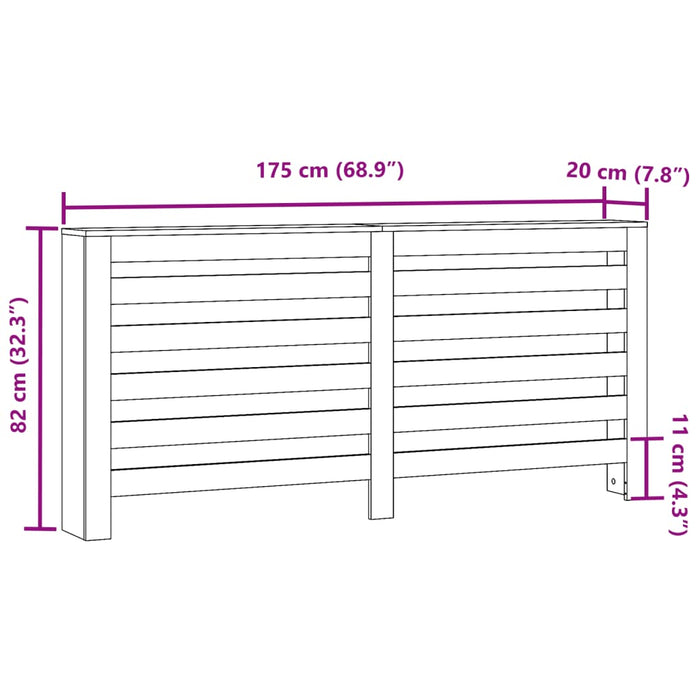 Radiatordeksel svart 175x20x82 cm konstruert tre