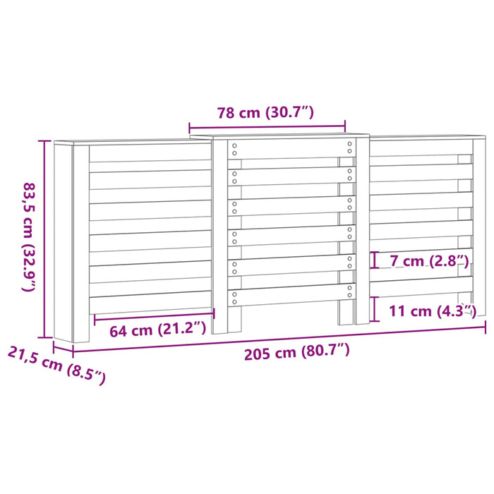 Radiatordeksel svart 205x21,5x83,5 cm konstruert tre