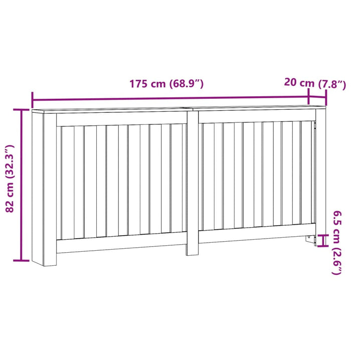 Radiatordeksel svart 175x20x82 cm konstruert tre