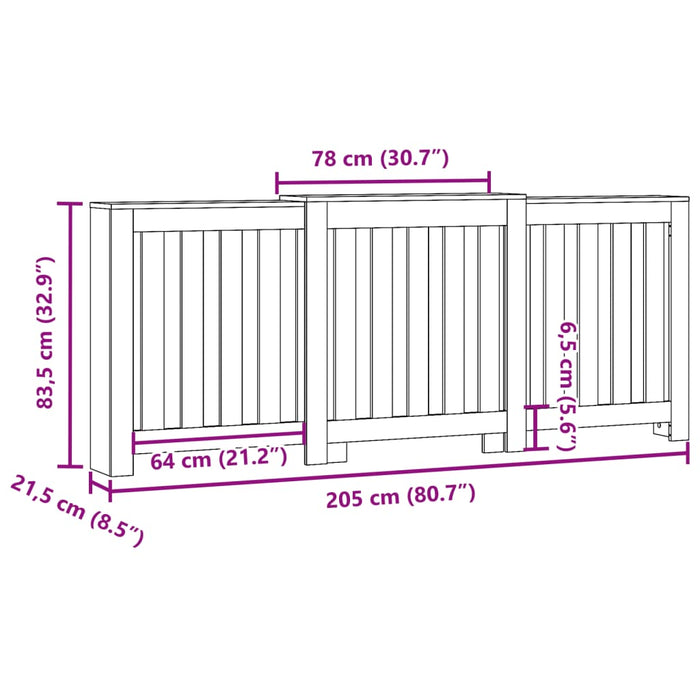 Radiatordeksel svart 205x21,5x83,5 cm konstruert tre