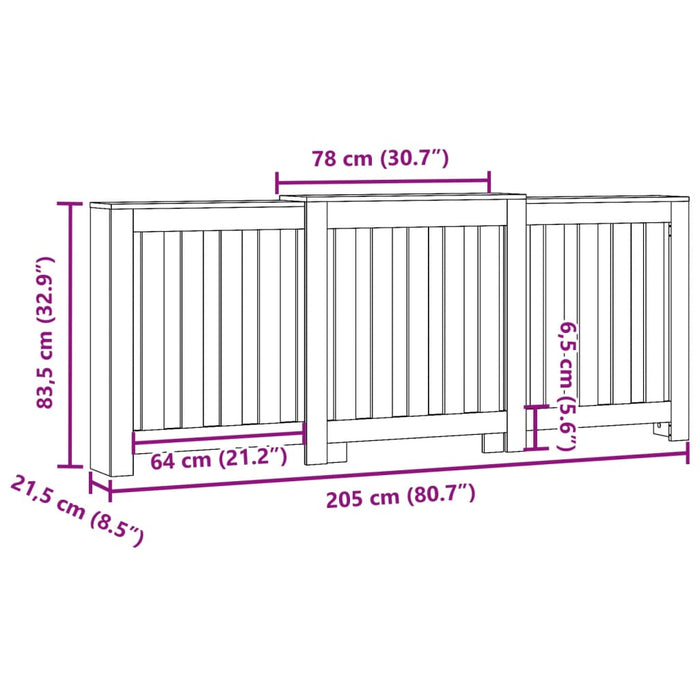 Radiatordeksel grå sonoma 205x21,5x83,5 cm konstruert tre