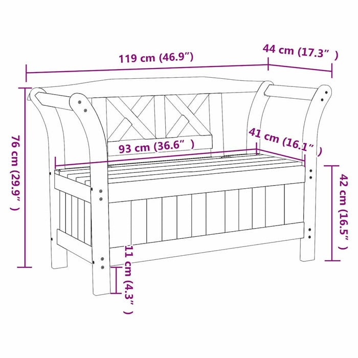hageoppbevaringsbenk akasietre 119x76x44 cm solid tre
