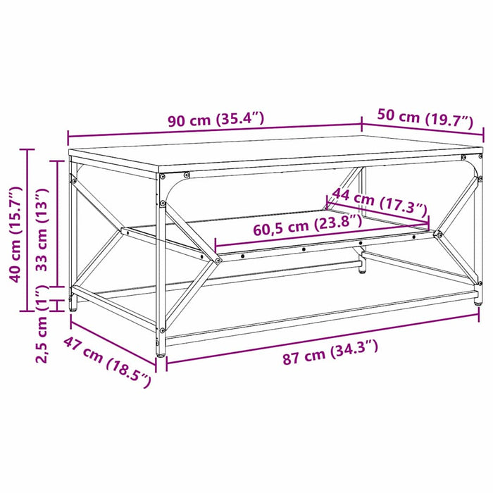 Kaffebord Svart eik 90 x 50 x 40 cm Ingeniørtre og stål