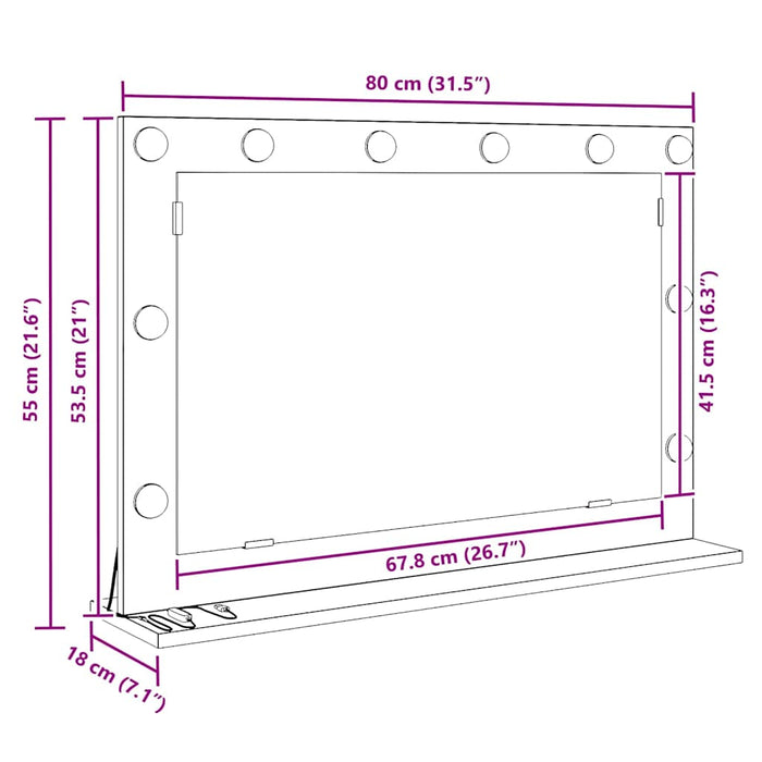 Stilfullt Speil med LED -stripelys Sonoma eik 80 x 55 x 18 cm