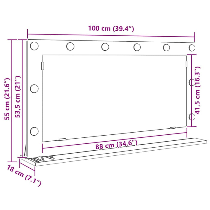 Stilfullt Speil med LED -stripelys Svart Eik 100 x 55 x 18 cm