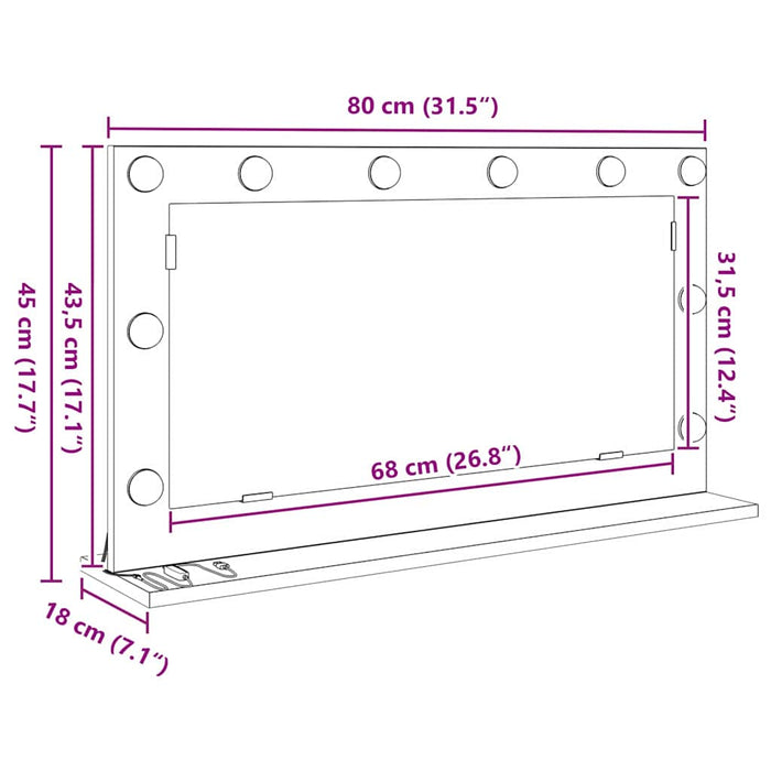 Stilfullt Speil med LED -stripelys Svart Eik 80 x 45 x 18 cm