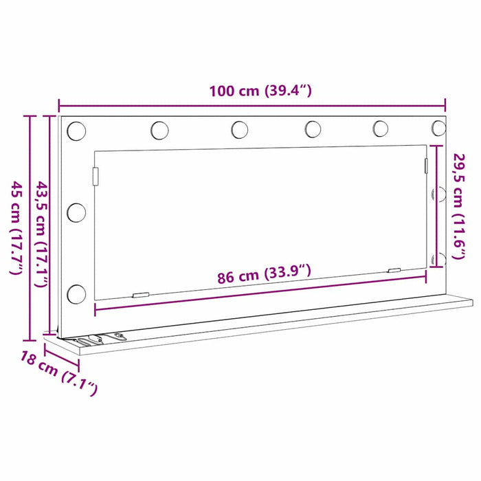 Stilfullt Speil med LED -stripelys Svart Eik 100 x 45 x 18 cm