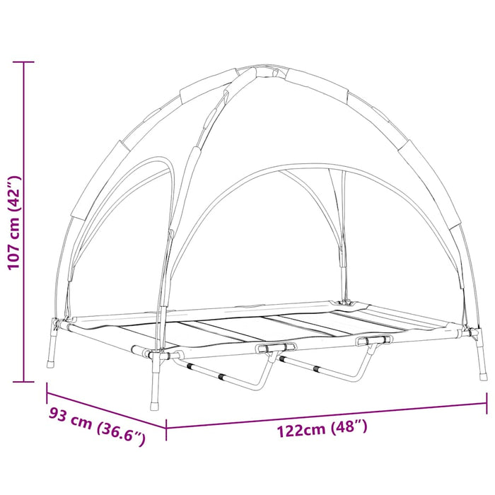 hevet hundeseng med avtagbart tak Brun XL Stål