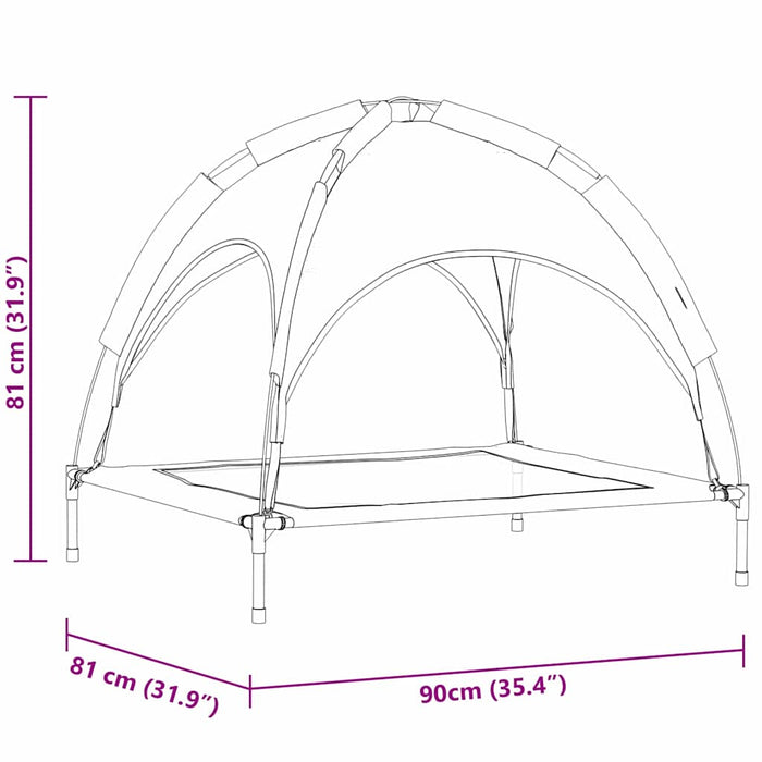 hevet hundeseng med avtakbart tak svart L stål