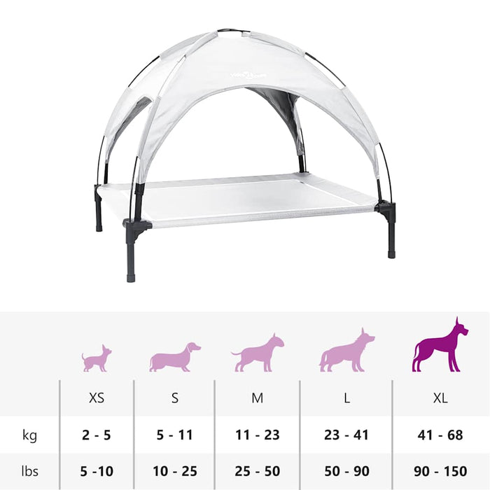 hevet hundeseng med avtagbart tak sølvgrå XL stål