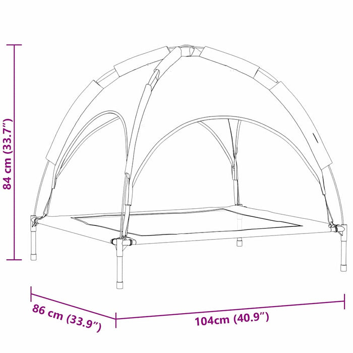 hevet hundeseng med avtagbart tak sølvgrå XL stål