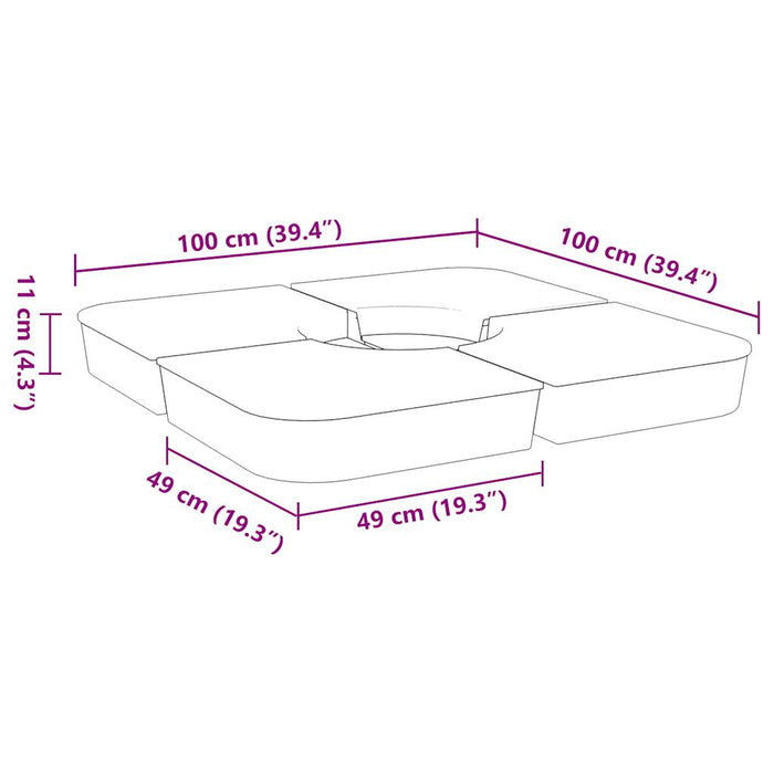 Parasollbasesett 4 stk for parasoller med kryssfot 100 kg PP