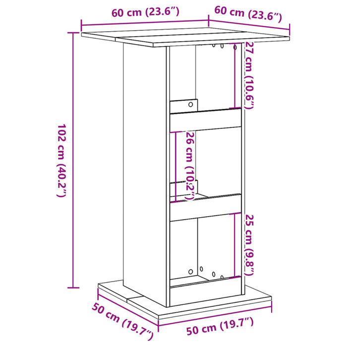 Barbord med oppbevaring røkt eik 60x60x102 cm konstruert tre