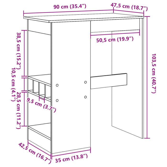 Barbord med stativer sonoma eik 90x47,5x103,5 cm konstruert tre