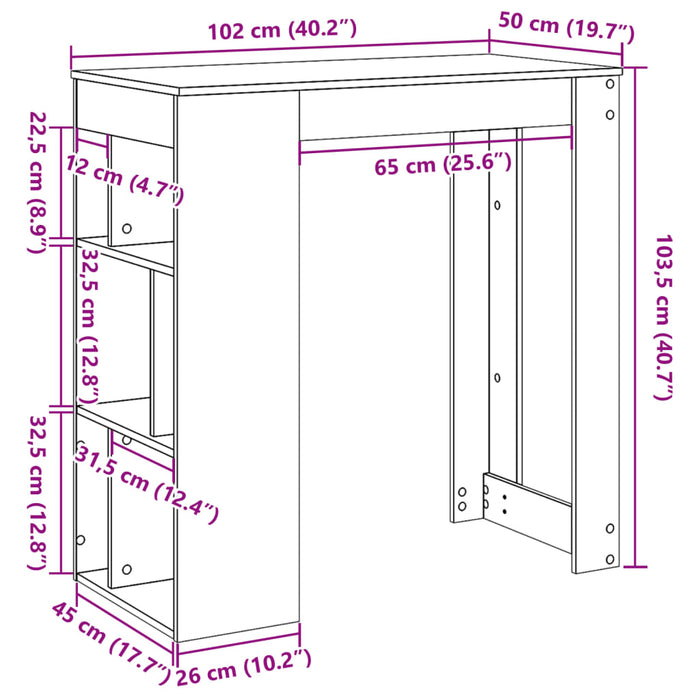 Barbord med stativer hvit 102x50x103,5 cm konstruert tre