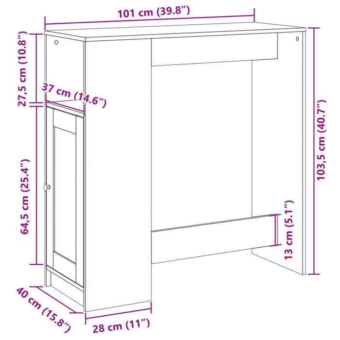 Barbord med stativer hvit 101x40x103,5 cm konstruert tre